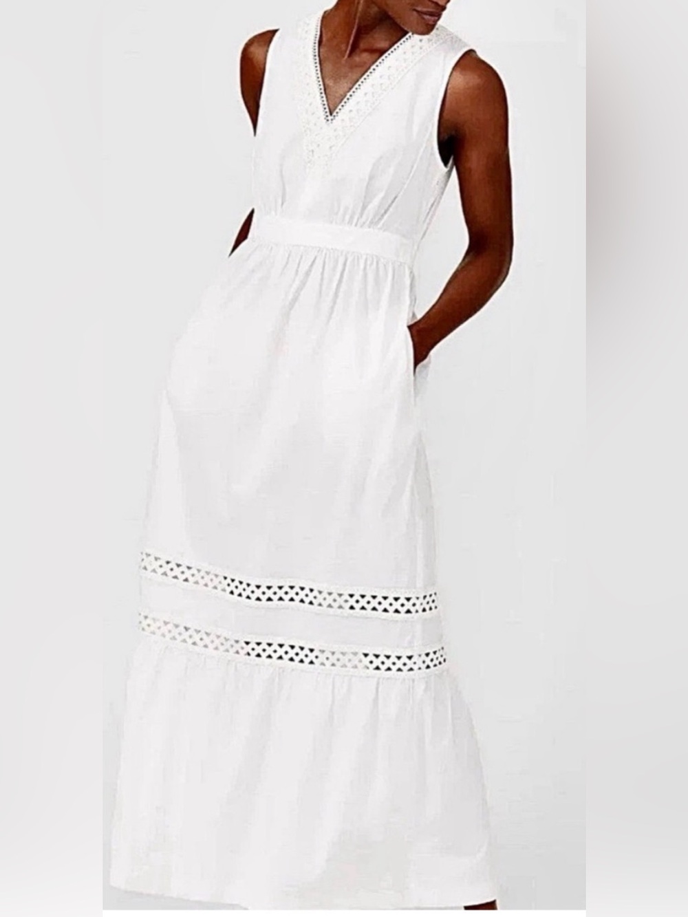Perfect like new J. Laughlin White Westerly Maxi Poplin Dress Tank Eyelet